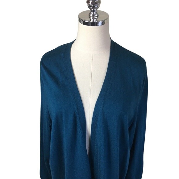 Talbots Extra Large Petite XLP Pure Merino Wool Long Cardigan Teal Open Front - Picture 2 of 6